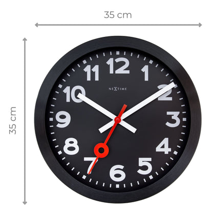NeXtime Station All Black wall clock, 35cm, silent movement, black anodized aluminum finish, modern home decor accessory
