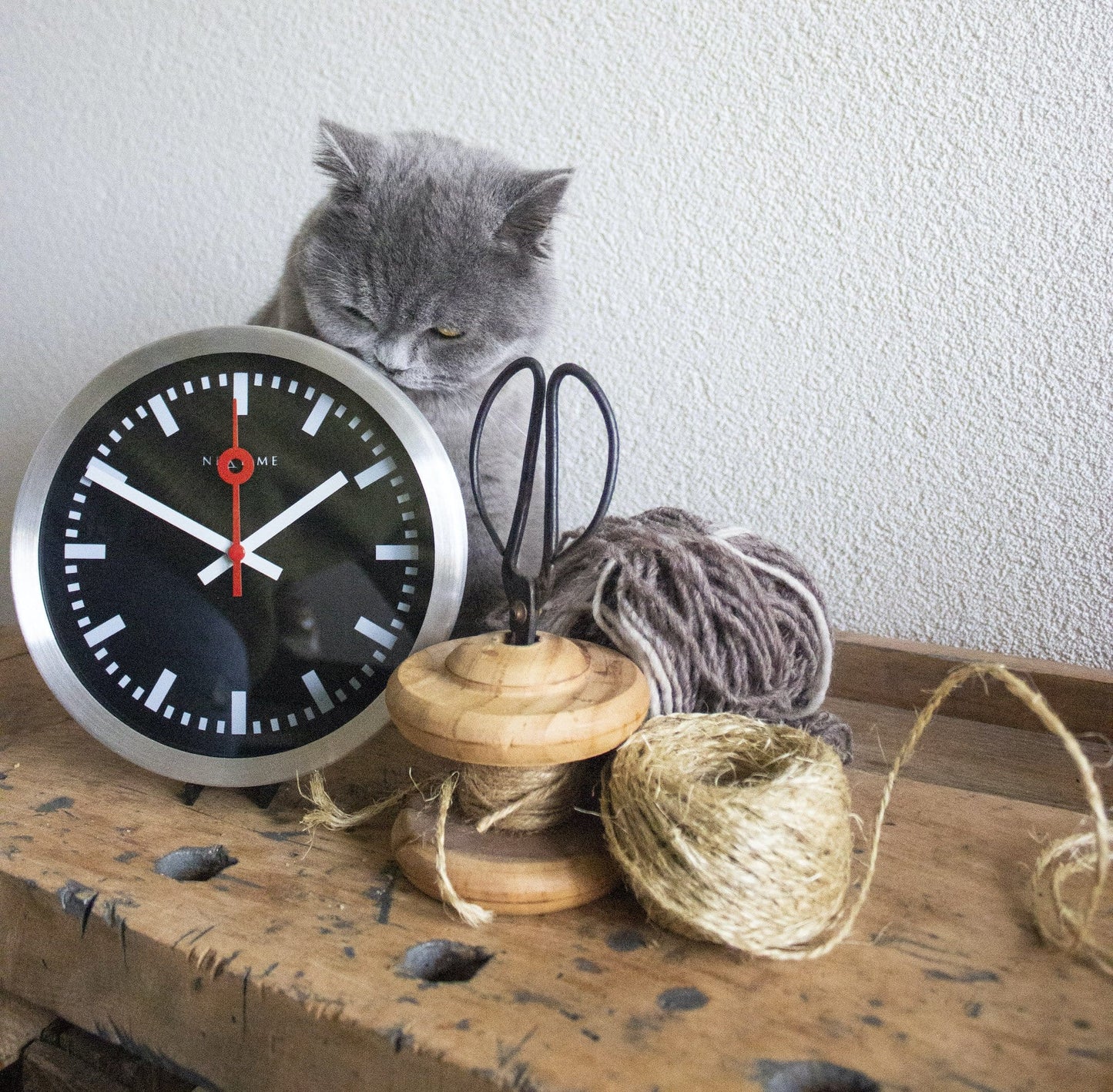 Wall clock/Table clock - Black - Aluminum - 'Station Stripe'