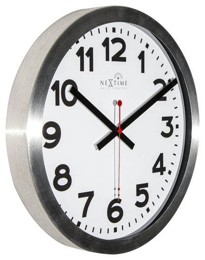 NeXtime Clocks wall clock with 35 cm aluminum frame, radio-controlled station design and DCF number display on left side.