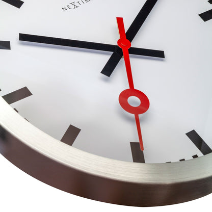 NeXtime Clocks aluminum Station Stripe wall or table clock with modern striped design and sleek finish.