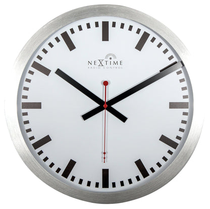 NeXtime wall clock, 35 cm aluminum design with radio-controlled DCF station stripe, modern and sleek for home or office.