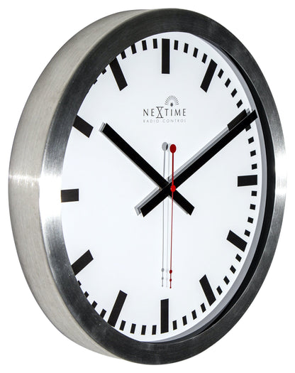 NeXtime Clocks Wall clock, 35 cm aluminum design with station radio-controlled DCF stripe, showing a sleek modern style.