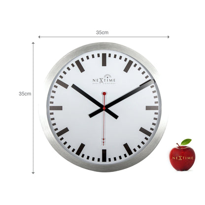 NeXtime Clocks wall clock, 35 cm aluminum design with station radio-controlled DCF stripe for accurate timekeeping.