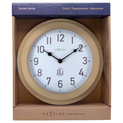 NeXtime Clocks weatherproof outdoor garden wall clock, 22cm metal galvanized Poppy design, packaged in box.