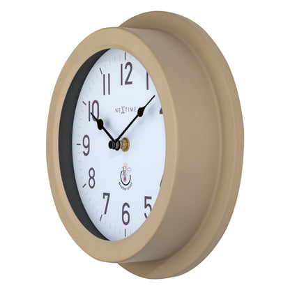 NeXtime outdoor garden wall clock, 22cm metal galvanized Poppy design, weatherproof for outdoor use, right-side view.