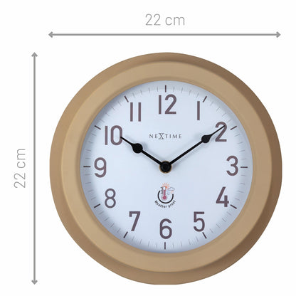 Weatherproof outdoor garden wall clock by NeXtime, 22cm metal galvanized Poppy design with clear clock face and black hands.