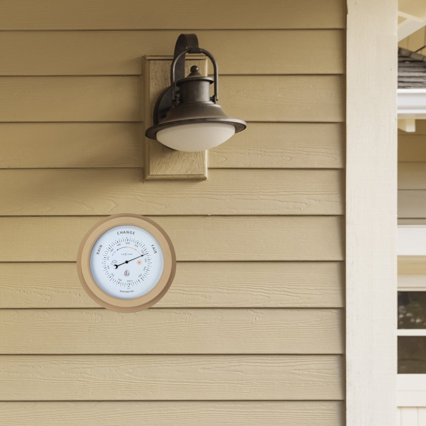 Galvanized metal garden weatherproof barometer with orchid design, 22cm, by NeXtime Clocks, measuring atmospheric pressure.
