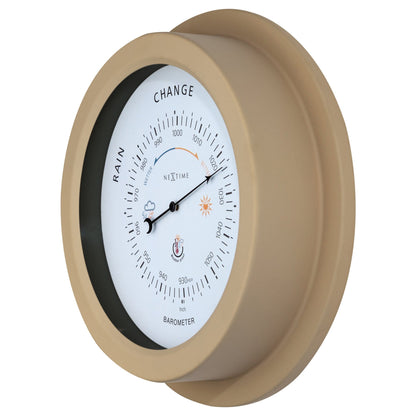 NeXtime Clocks weatherproof garden barometer in galvanized metal with orchid design, 22cm diameter, right side view