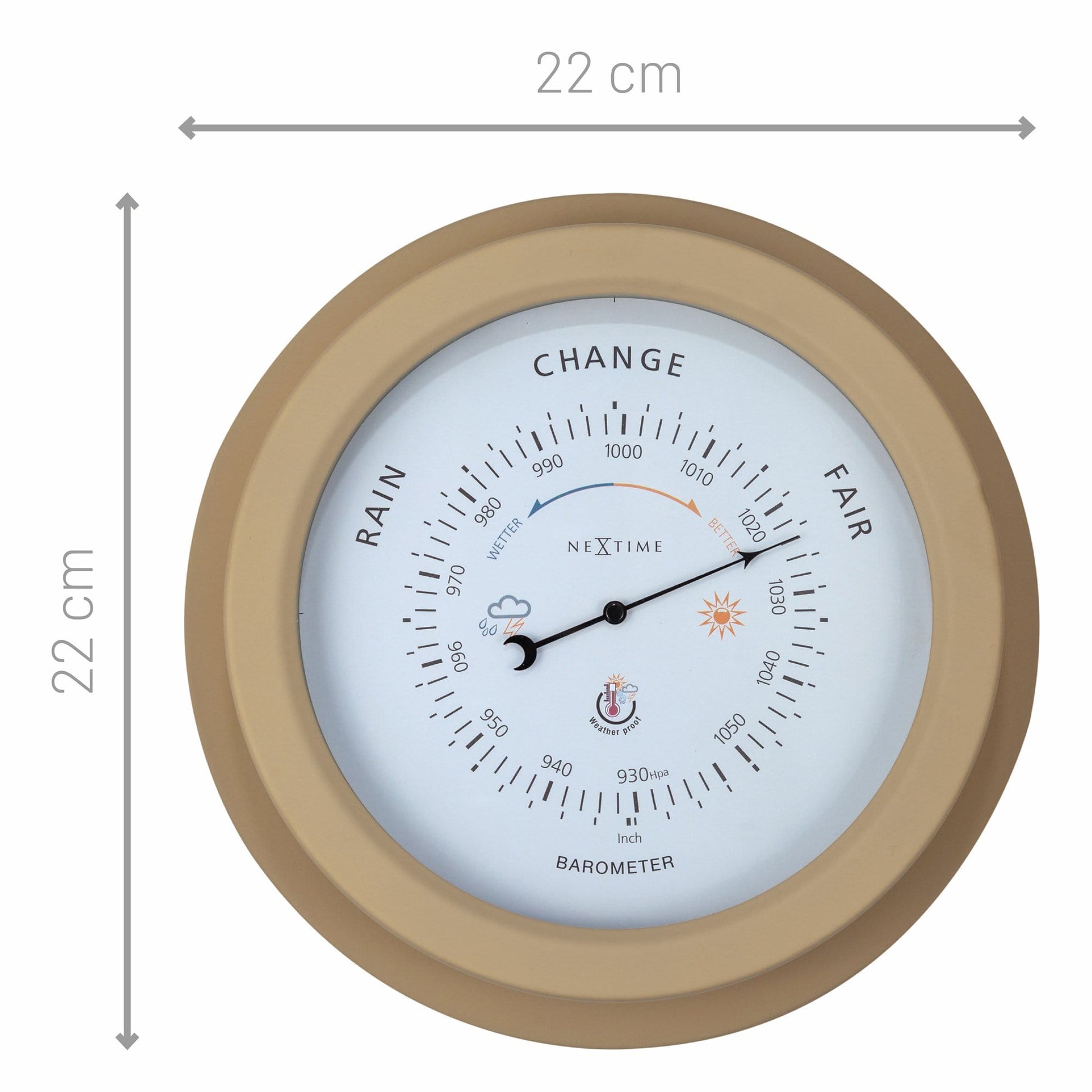 Weatherproof garden barometer in galvanized metal with orchid finish, 22cm diameter by NeXtime Clocks.