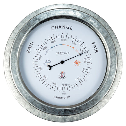 Weatherproof garden barometer by NeXtime Clocks, 22cm metal galvanized orchid design, with a clear dial for weather tracking.