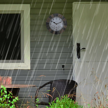 NeXtime Garden Clock weatherstation wall clock, 26cm polyresin Aster design, weatherproof outdoor clock for gardens