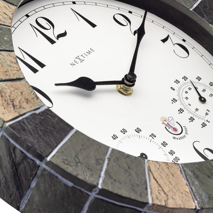 NeXtime Clocks garden weatherstation wall clock, 26cm weatherproof polyresin Aster design, outdoor garden clock with detailed face