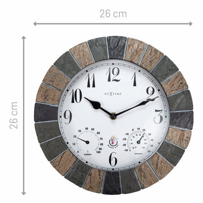 NeXtime Garden Clock weatherstation wall clock in polyresin, 26cm weatherproof clock with Aster design, suitable for outdoor use