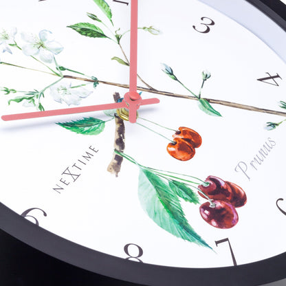 Weatherproof outdoor garden clock by NeXtime Clocks, 30.5 cm diameter, featuring a Prunus design with clear hour and minute hands.