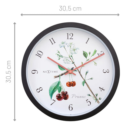 Weatherproof outdoor garden clock by NeXtime, 30.5 cm Prunus model, featuring a durable design for outdoor use.