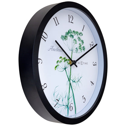 Weatherproof outdoor garden clock by NeXtime Clocks, 30.5 cm diameter, with a sleek Anethium design and left-side view.