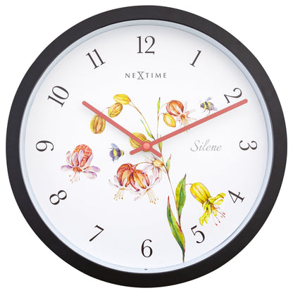 Weatherproof outdoor garden clock by NeXtime, 30.5 cm Silene model, featuring a round face with clear black numerals