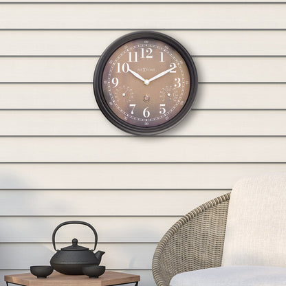 NeXtime Garden Clock Weatherstation wall clock, 23.5 cm, weatherproof design in Jasmine color, suitable for outdoor use.