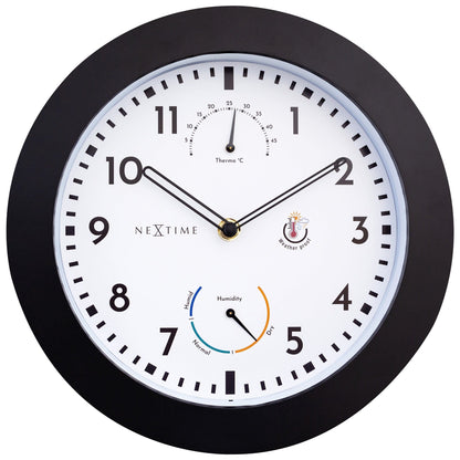 NeXtime Clocks weatherproof garden wall clock with Daisy design, 25.5 cm diameter, ideal for outdoor use.