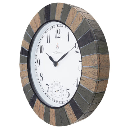 NeXtime Clocks Aster Large weatherproof outdoor garden clock with thermometer, 43.5 cm polyresin design, right side view