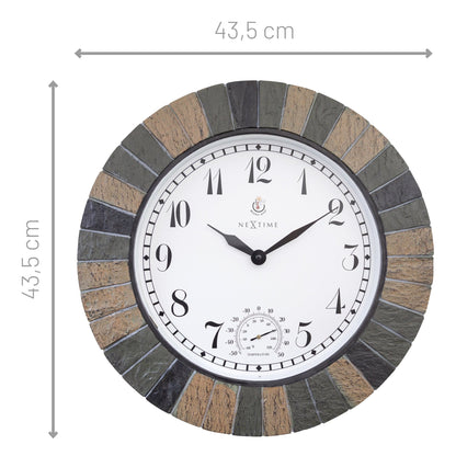 Large weatherproof garden clock with thermometer, 43.5 cm polyresin Aster design by NeXtime Clocks
