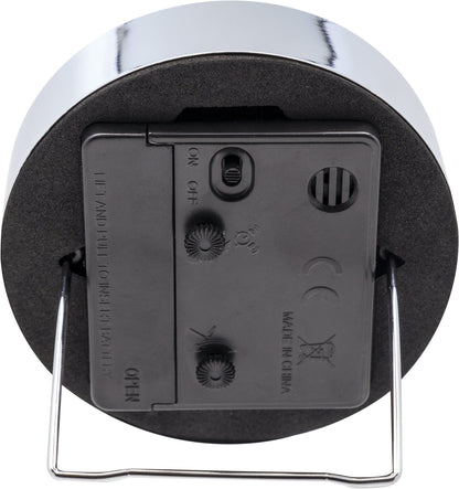 NeXtime Clocks metal alarm clock measuring 9x9x7.5 cm with a classic design, labeled 'Company Alarm' on the face.