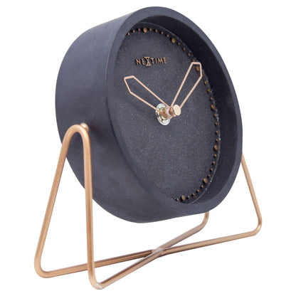 NeXtime Clocks table clock in polyresin with a sleek, modern design, measuring 17.5 x 15.5 x 5 cm, shown from the left side.