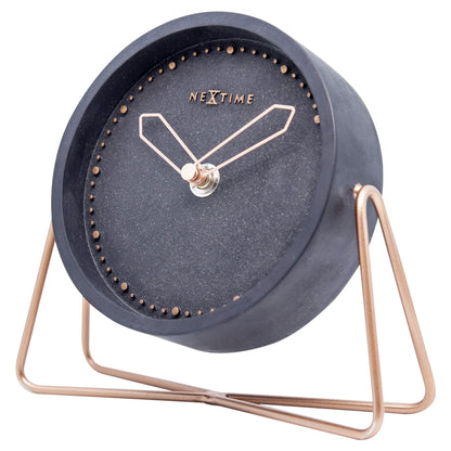 NeXtime Clocks polyresin table clock with 17.5 x 15.5 x 5 cm size, shown from the right side.