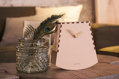 Wooden table clock by NeXtime Clocks, 20 cm motion clock model 'Rocky' featuring a natural wood finish and modern design.