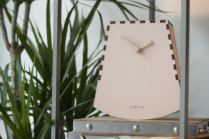 Wooden NeXtime Rocky table clock, 20 cm with motion design, featuring a modern, natural wood finish and compact size.