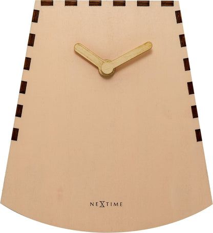 Wooden NeXtime Rocky table clock, 20cm with motion feature, showcasing a modern design on a flat surface.