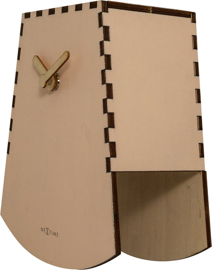 Wooden NeXtime Rocky table clock, 20 cm, with a motion feature, shown from the right side on a flat surface.