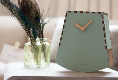 Wooden table clock by NeXtime Clocks, 20cm motion clock model 'Rocky' with a natural wood finish.