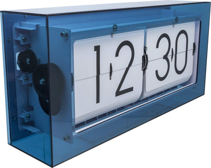 NeXtime Big Flip Clear acrylic table or wall clock, 36 cm with white flip number display, minimalist modern design.