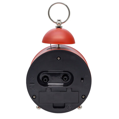 NeXtime Clocks metal alarm clock with 16cm round case, loud single bell for clear wake-up sound, shown from the back.