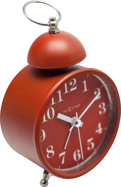 NeXtime Clocks metal alarm clock with a 16 cm single bell and loud alarm sound, detailed close-up image.