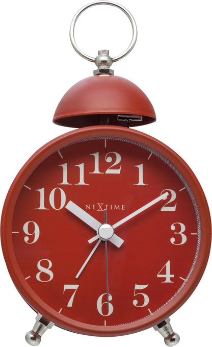 NeXtime Clocks metal alarm clock with a 16 cm single bell design and loud alarm feature, front view showing clock face and bell.