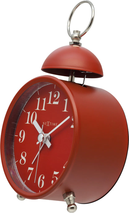 NeXtime Clocks metal alarm clock with a 16 cm single bell and loud alarm, shown from the right side.