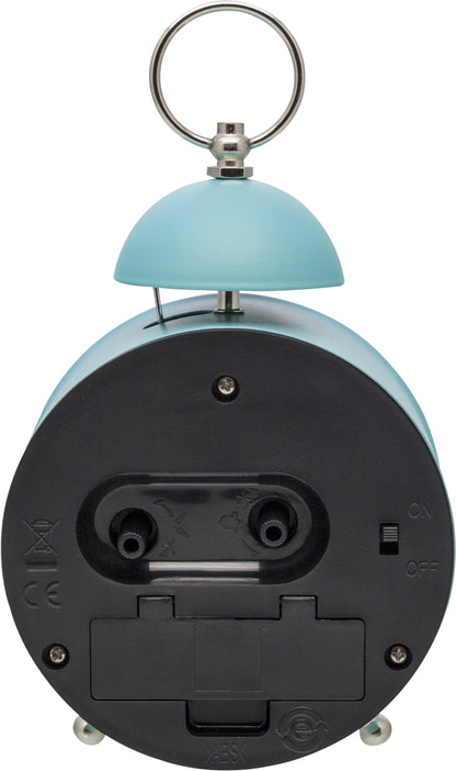 NeXtime Clocks metal alarm clock with a 16 cm single bell design and loud alarm, shown from the back view.