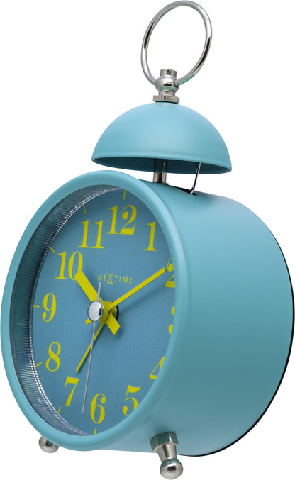 NeXtime Clocks metal alarm clock with 16 cm diameter and single bell on the left side, featuring a loud alarm.