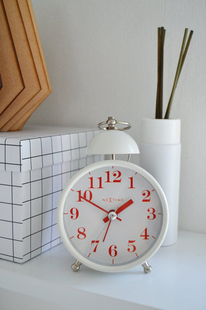 NeXtime Clocks metal alarm clock with a 16 cm single bell and loud alarm, featuring a classic design.