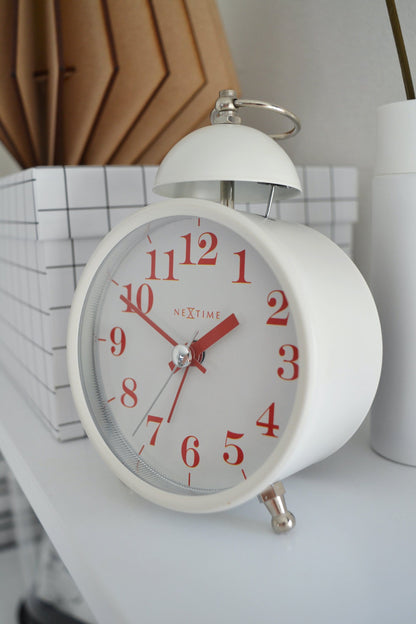 NeXtime Clocks metal alarm clock with a 16 cm single bell and loud alarm, featuring a classic design.