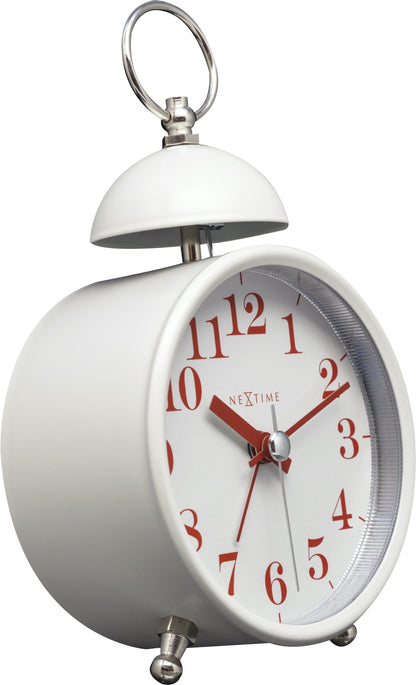 NeXtime Clocks metal alarm clock with 16 cm size and loud single bell on the left side, showcasing its vintage design.