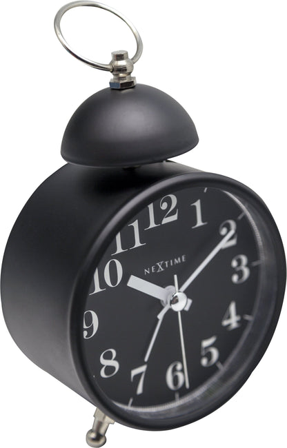NeXtime Clocks metal alarm clock with a 16cm single bell and loud alarm sound, detailed close-up view.