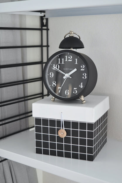 NeXtime Clocks metal alarm clock with 16cm size and loud single bell, featuring a classic design and metal finish.