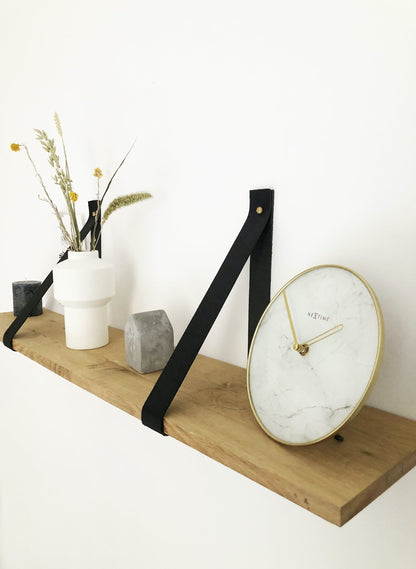 NeXtime Clocks marble table and wall clock, 20 cm, glass and metal design with modern marble pattern.