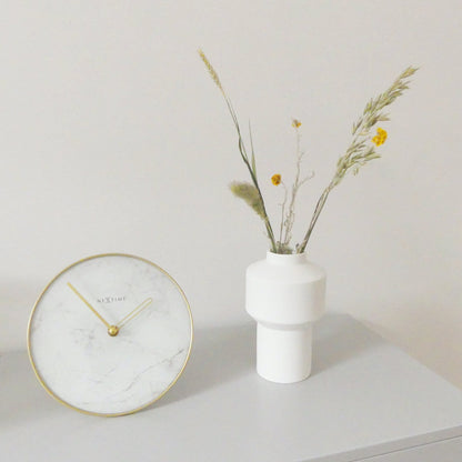 NeXtime Clocks marble table clock with glass and metal, 20 cm diameter, modern design for home or office decor
