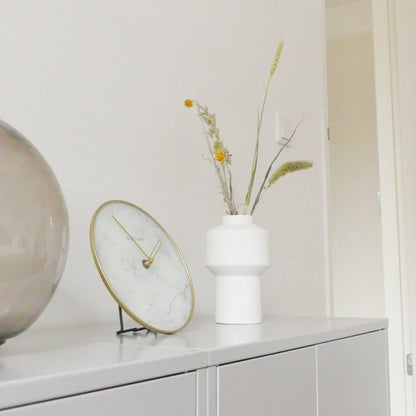NeXtime Clocks marble table clock with glass and metal design, 20 cm diameter, modern home decor accessory