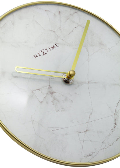 NeXtime Clocks marble table or wall clock, 20 cm with glass and metal design, featuring a stylish marble finish.
