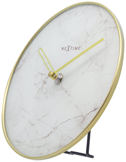 NeXtime Marble table clock with 20cm glass and metal design, featuring a modern marble finish on the right side.